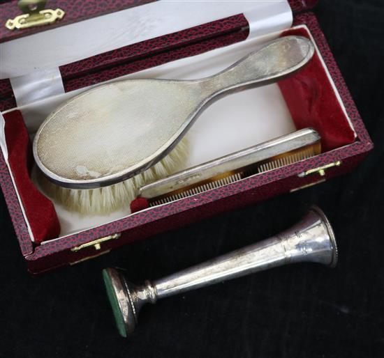 A Childs silver brush and comb and a silver specimen vase